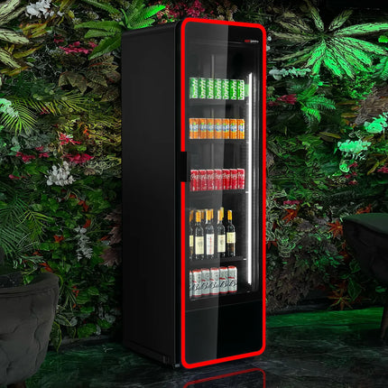 GGM Gastro Commercial Beverage Display Fridge - 670mm - 550 Litres - 1 hinged glass door - LED lighting - Temperature range 1 to 7 °C - Black