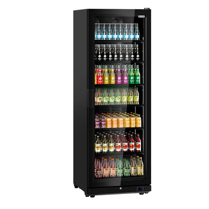 GGM Gastro Commercial Beverage Display Fridge - 750mm - 739 Litres - with 1 hinged glass door - LED lighting - digital controller with temperature display - Black - Temperature range 0 to 7 °C