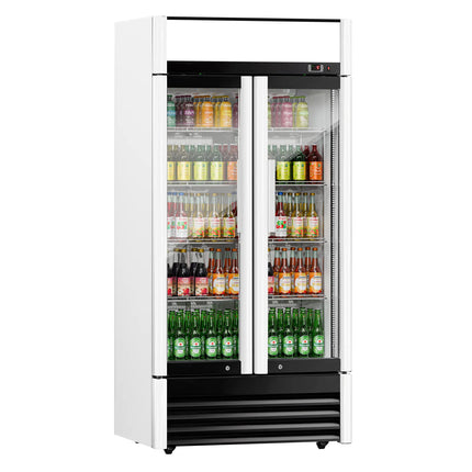 GGM Gastro Commercial Beverage Display Fridge - 925mm - 630 Litres - with 2 hinged glass doors - LED lighting - digital controller with temperature display - Temperature range 2 to 8 °C