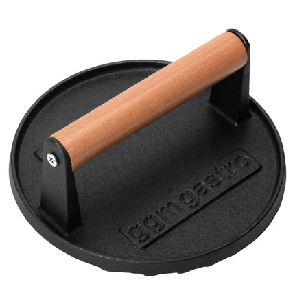 GGM Gastro Commercial Burger Press - Manual - Ribbed - Cast Iron - Ø175mm - WITHOUT Patty mould