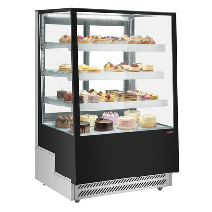 GGM Gastro Commercial cake display fridge - 508L - 900mm - Double glazing - square - with 4 shelves - rear sliding doors - Black