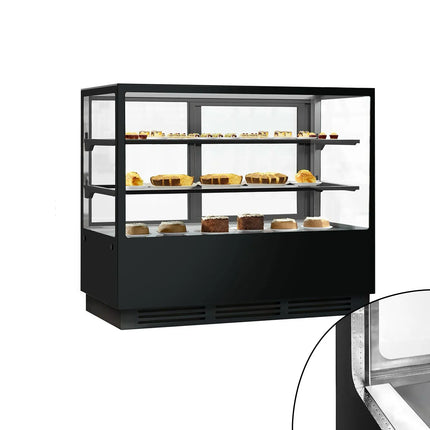 GGM Gastro Commercial cake display fridge - 580L - 1500mm - Double glazing - square - with 2 glass shelves - rear sliding doors - for patisserie - Black
