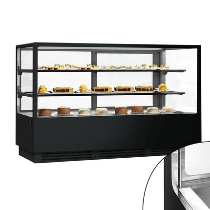 GGM Gastro Commercial cake display fridge - 782L - 2000mm - Double glazing - square - with 2 glass shelves - rear sliding doors - for patisserie - Black