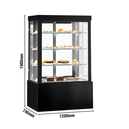 GGM Gastro Commercial cake display fridge - 950L - 1200mm - Double glazing - square - with 3 adjustable shelves - rear sliding doors - for patisserie - Black