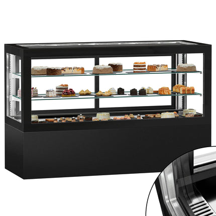 GGM Gastro Commercial cake display fridge - 990L - 2010mm - Double glazing - square - with 2 shelves - rear sliding door - for patisserie - Black