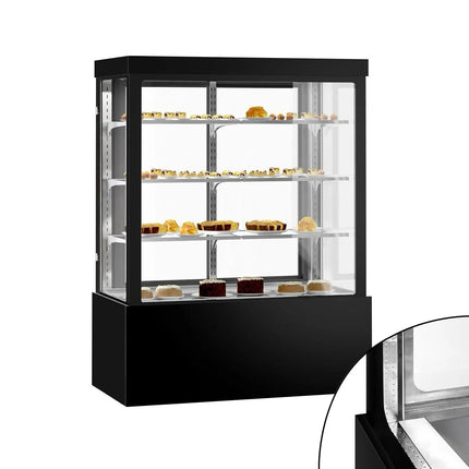 GGM Gastro Commercial cake display fridge - Double glazing - square - mirrored front - with 3 adjustable shelves - rear sliding doors - for patisserie - 1400L - 1500mm - Black