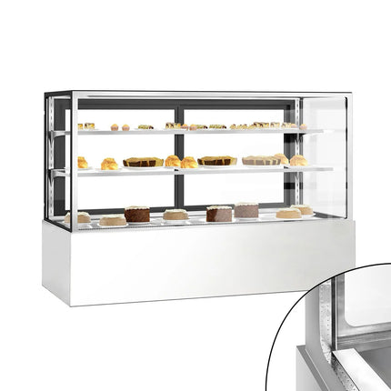 GGM Gastro Commercial cake display fridge - Double glazing - square - with 3 adjustable shelves - rear sliding doors - for patisserie - 725L - 1800mm
