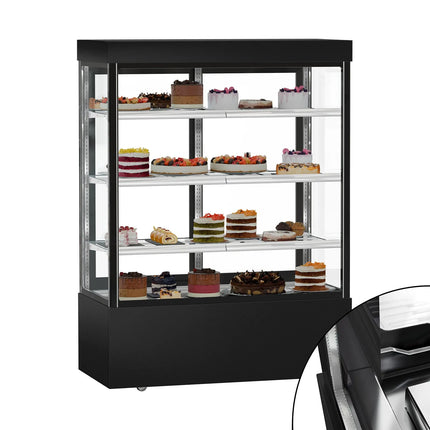 GGM Gastro Commercial cake display fridge MADRID - 1010L - 1500mm - Double glazing - square - with 3 adjustable glass shelves - rear sliding doors - Black matt