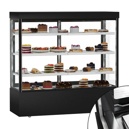 GGM Gastro Commercial cake display fridge MADRID - 1200L - 1800mm - Double glazing - square - with 3 adjustable glass shelves - rear sliding doors - Black matt
