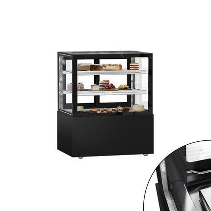 GGM Gastro Commercial cake display fridge MADRID - 430L - 1000mm - Double glazing - square - with 2 adjustable glass shelves - rear sliding doors - Black matt