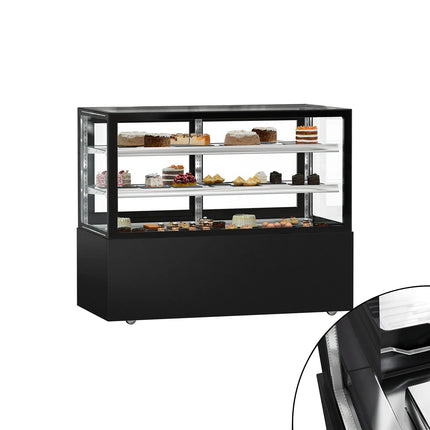 GGM Gastro Commercial cake display fridge MADRID - 620L - 1500mm - Double glazing - square - with 2 adjustable glass shelves - rear sliding doors - Black matt