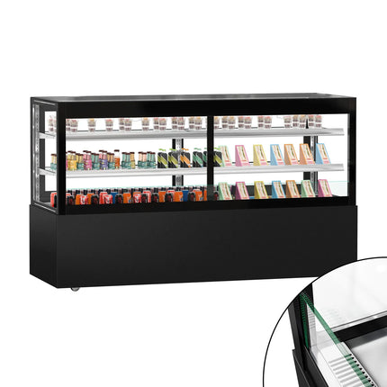 GGM Gastro Commercial cake display fridge MADRID - 710L - 2000mm - Double glazing - with 2 glass shelves - rear sliding doors - Black matt