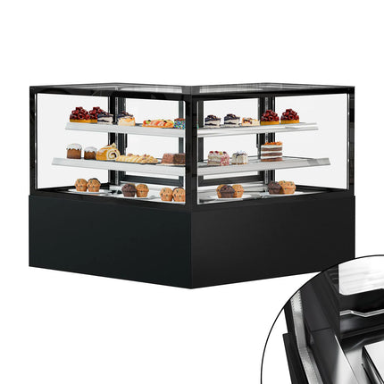 GGM Gastro Commercial cake display fridge MADRID - 735L - 1500mm - Double glazing - square - black front - with 2 glass shelves - rear double doors - Black matt
