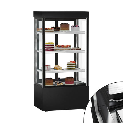 GGM Gastro Commercial cake display fridge MADRID - 850L - 1000mm - Double glazing - square - with 3 adjustable glass shelves - rear sliding doors - Black matt