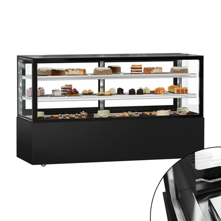 GGM Gastro Commercial cake display fridge MADRID - 890L - 2000mm - Double glazing - with 2 adjustable glass shelves - rear sliding doors - Black matt