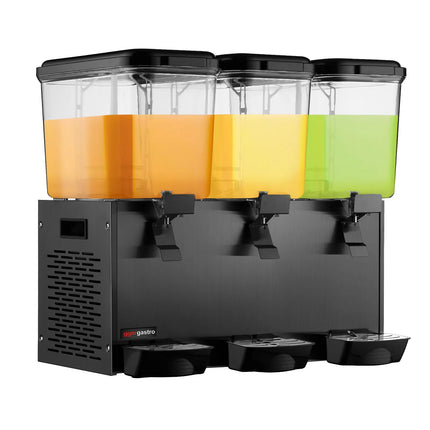 GGM Gastro Commercial Cold Drinks Dispenser - 3x polycarbonate tanks with tap & paddle agitation - 3x 18 Litres - 700W - Black - incl. drip tray