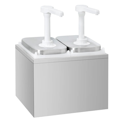 GGM Gastro Commercial Condiment Dispenser - 2x 2 litres - with container - Stainless steel 18/8 - Polypropylene containers - adjustable dose - 255x215x325mm - incl. stainless steel frame
