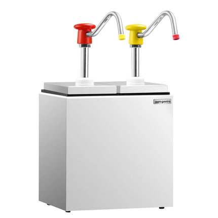 GGM Gastro Commercial Condiment Dispenser - 2x 2.5 litres - adjustable dose - with container - incl. stainless steel frame