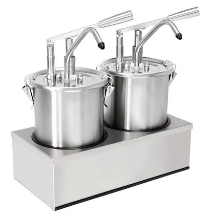 GGM Gastro Commercial Condiment Dispenser - 2x 4 litres - adjustable dose - with container - Stainless steel - 405x205x415mm - incl. stainless steel frame