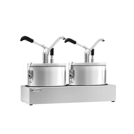GGM Gastro Commercial Condiment Dispenser - 2x4 litres - adjustable dose - with container - Stainless steel - 400x203x350mm - incl. stainless steel frame