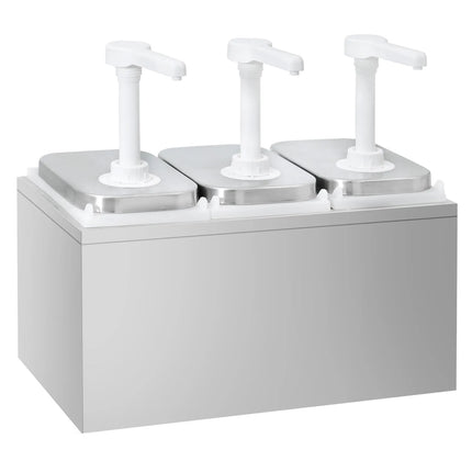 GGM Gastro Commercial Condiment Dispenser - 3x 2 litres - Stainless steel 18/8 - 375x215x325mm - adjustable dose - with container - incl. stainless steel frame