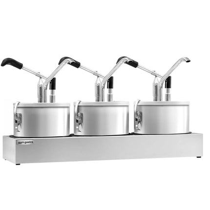 GGM Gastro Commercial Condiment Dispenser - 3x 4 litres - Stainless steel - 600x203x350mm - adjustable dose - with container - incl. stainless steel frame