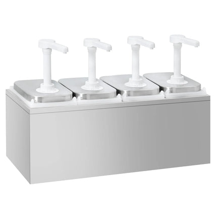 GGM Gastro Commercial Condiment Dispenser - 4x 2 litres - adjustable dose - with container - incl. stainless steel frame - Stainless steel frame; Containers Polypropylene - 480x215x325mm