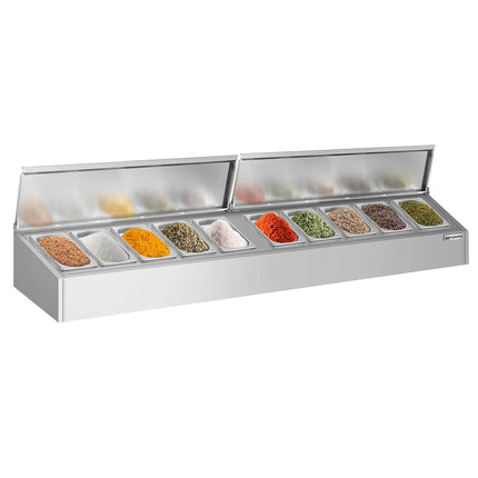GGM Gastro Commercial Condiment Holder - 10x GN 1/4 - with Pans & Lids - 200cm