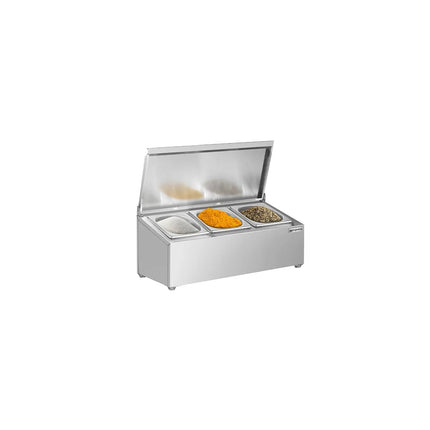 GGM Gastro Commercial Condiment Holder - 3x GN 1/6 - 100mm Deep - with Lids