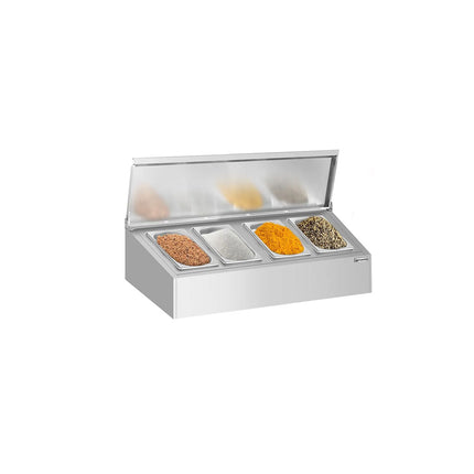 GGM Gastro Commercial Condiment Holder - 4x GN 1/4 - with Pans & Lids