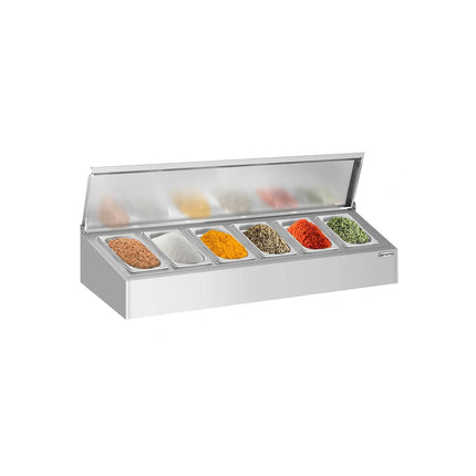 GGM Gastro Commercial Condiment Holder - 6x GN 1/4 - with Pans & Lids - 120cm