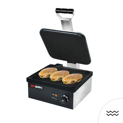 GGM Gastro Commercial Contact Grill - Heavy Duty Panini Press - 2.2kW - plates: ribbed top & bottom - grill area: 350x330mm