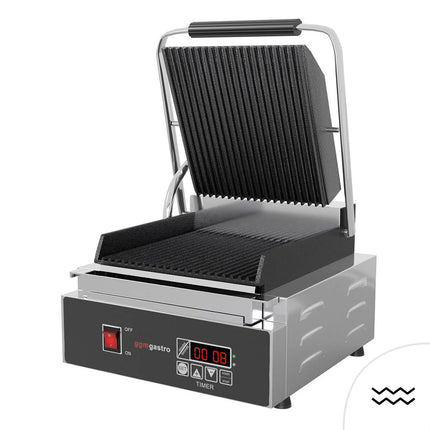 GGM Gastro Commercial Contact Grill - Heavy Duty Panini Press – Ribbed Top & Bottom – 1.8 kW – Easy-clean – 310×410×210 mm