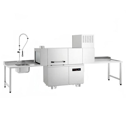 GGM Gastro Commercial Conveyor Dishwasher - Digital - 47kW - with Dryer - with Integral Detergent & Rinse Aid Pumps - with Left-hand Feed Table
