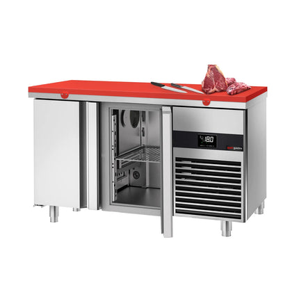 GGM Gastro Commercial Counter Freezer PREMIUM - 1400x700mm - with 2 doors - incl. cutting board red - capacity 281 litres