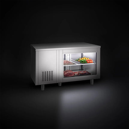 GGM Gastro Commercial Counter Fridge - 1400x700mm - with 2 doors - glass doors - capacity 281 litres