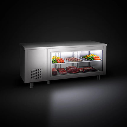 GGM Gastro Commercial Counter Fridge - 1865x700mm - with 3 doors - glass front - capacity 474 litres