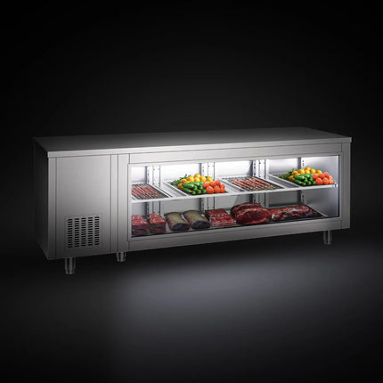 GGM Gastro Commercial Counter Fridge - 2330x700mm - with 4 doors - glass front - capacity 632 litres