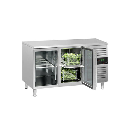 GGM Gastro Commercial Counter Fridge ECO - 1360x700mm - glass doors - with 2 doors - capacity 282 litres