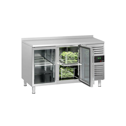 GGM Gastro Commercial Counter Fridge ECO - 1360x700mm - with 2 glass doors - with upstand