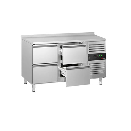 GGM Gastro Commercial Counter Fridge ECO - 1360x700mm - with 4 drawers - with upstand - capacity 205 litres