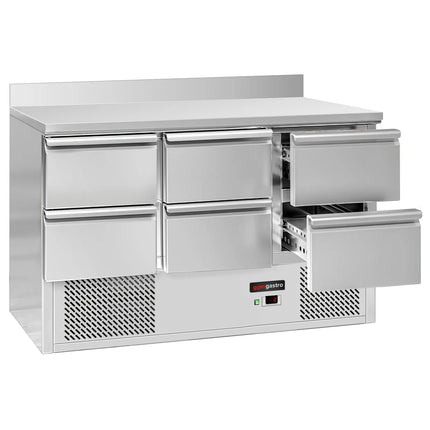 GGM Gastro Commercial Counter Fridge ECO - 1365x700mm - with 6 drawers - with upstand - capacity 368 litres