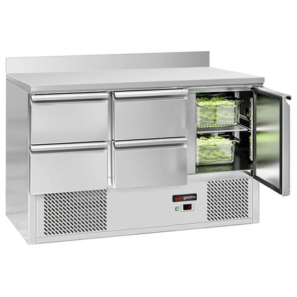 GGM Gastro Commercial Counter Fridge ECO - 1368x700mm - with 1 door / 4 drawers - with upstand - capacity 368 litres