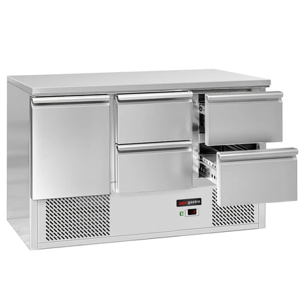 GGM Gastro Commercial Counter Fridge ECO - 1368x700mm - with 1 door / 4 drawers - black front - capacity 368 litres