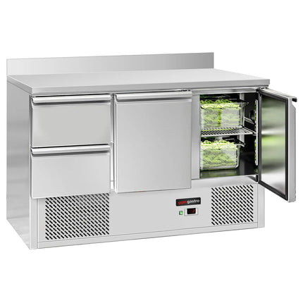 GGM Gastro Commercial Counter Fridge ECO - 1368x700mm - with 2 doors - 2 drawers - with upstand - capacity 368 litres