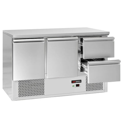 GGM Gastro Commercial Counter Fridge ECO - 1368x700mm - with 2 doors - 2 drawers - black front - capacity 368 litres
