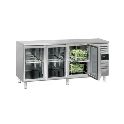 GGM Gastro Commercial Counter Fridge ECO - 1795x700mm - glass doors - with 3 doors - capacity 417 litres