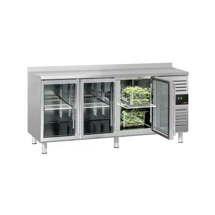 GGM Gastro Commercial Counter Fridge ECO - 1795x700mm - with 3 glass doors - with upstand