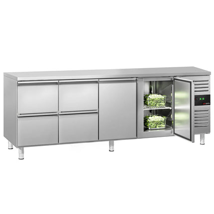 GGM Gastro Commercial Counter Fridge ECO - 2230x700mm - with 2 doors - 4 drawers (GN 1/1) - capacity 553 litres