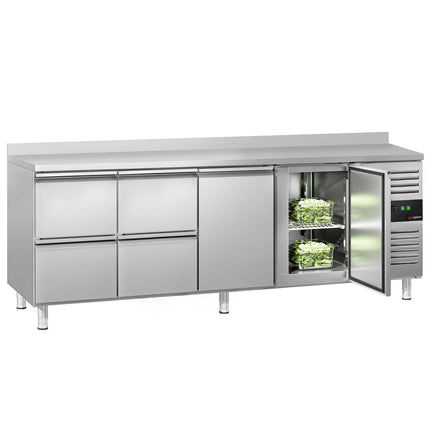 GGM Gastro Commercial Counter Fridge ECO - 2230x700mm - with 2 doors - 4 drawers - with upstand